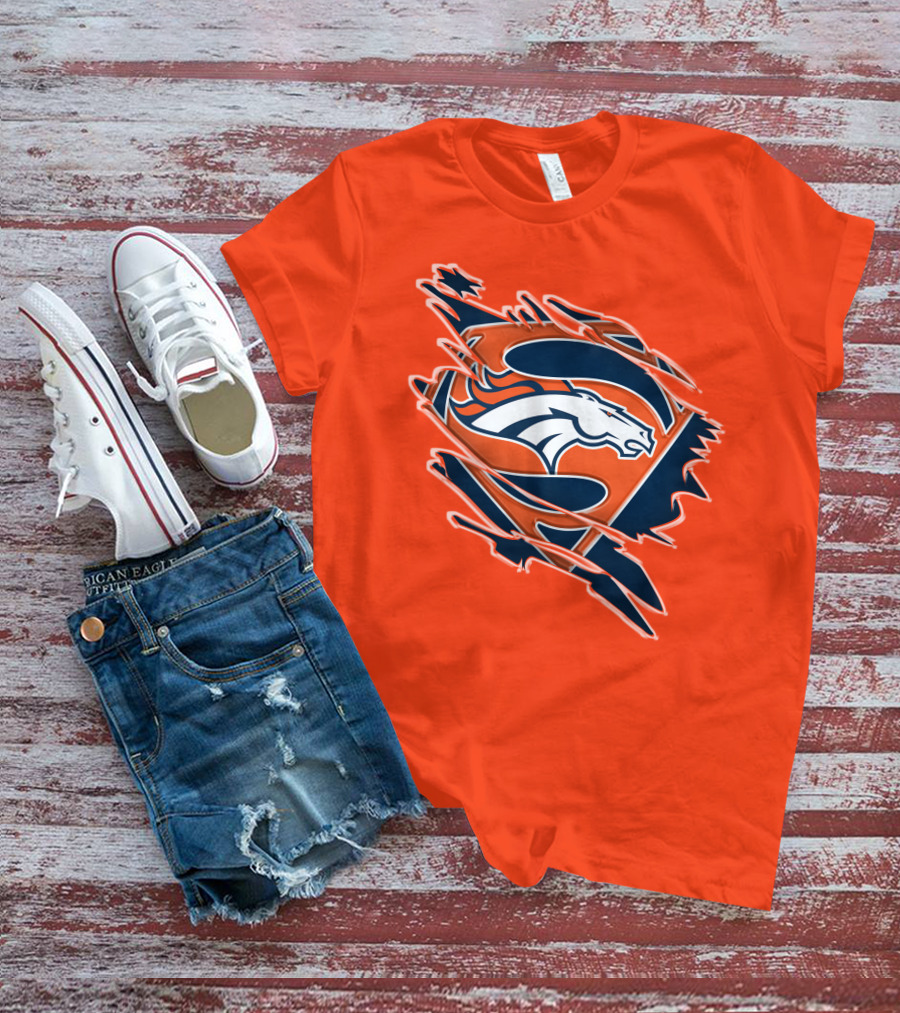 Broncos Super Logo Combines With Superhero Emblem On Bold Orange T-Shirt