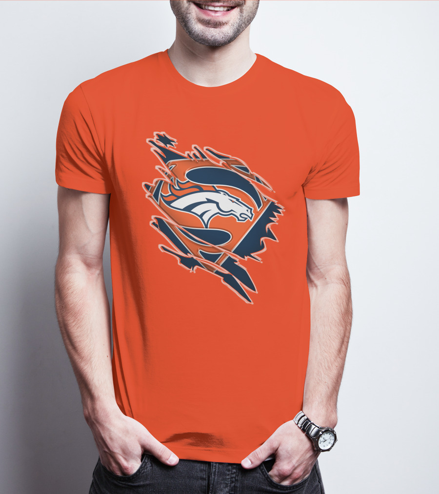 Broncos Super Logo Combines With Superhero Emblem On Bold Orange T-Shirt