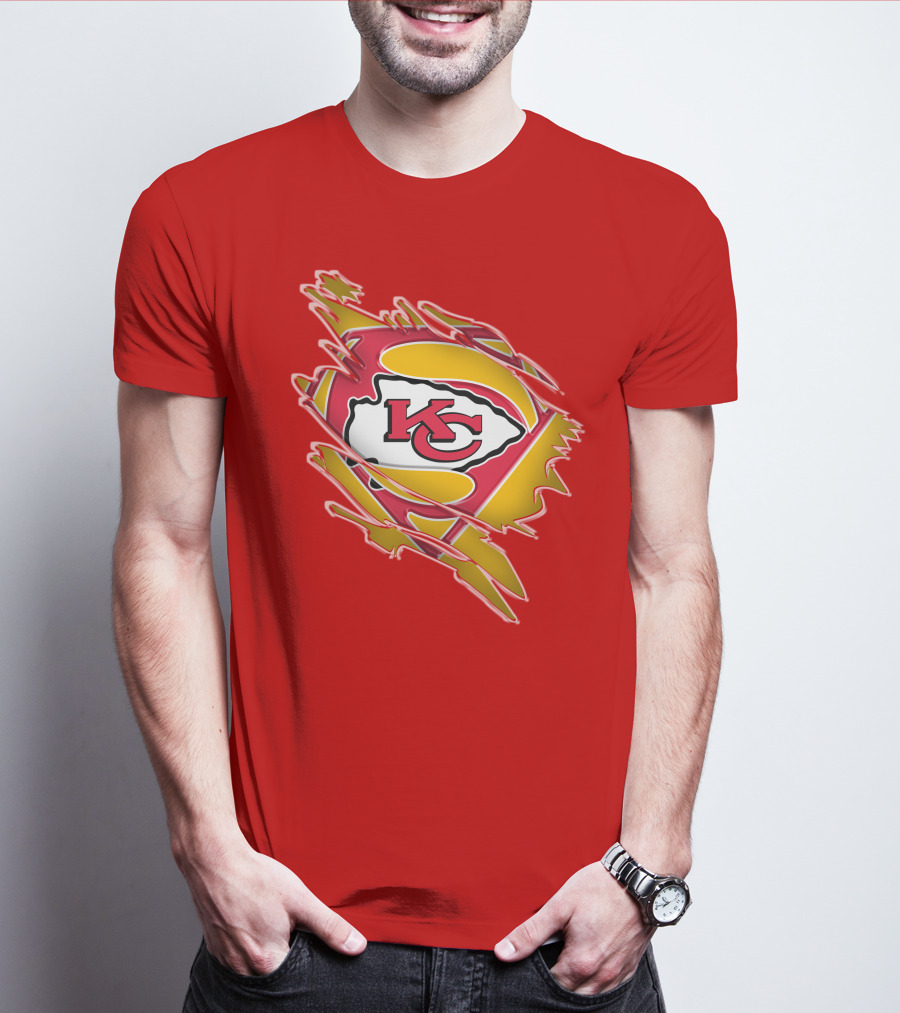 Kansas City Chiefs Super Man Logo Design Red T-Shirt