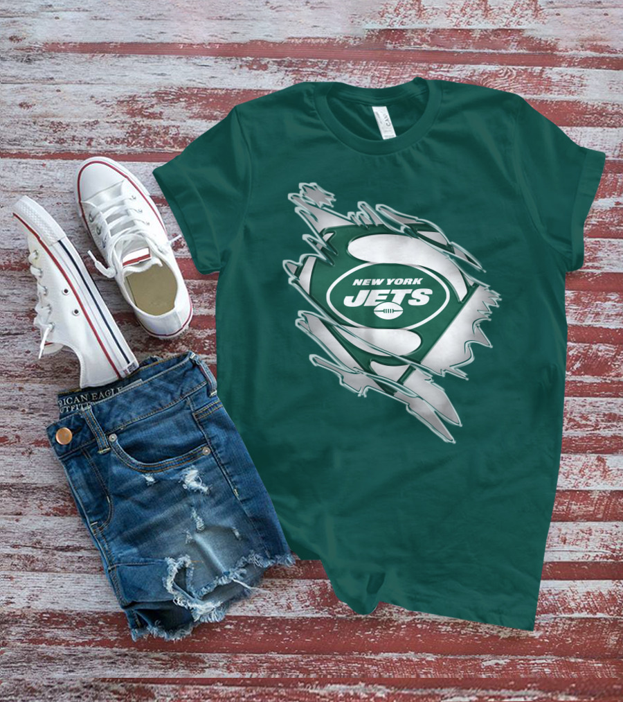 New York Jets Superman Logo Rip Effect T-Shirt