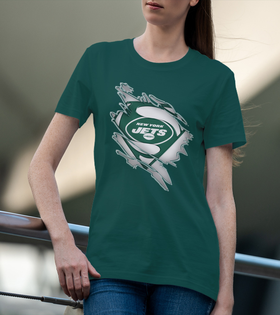 New York Jets Superman Logo Rip Effect T-Shirt