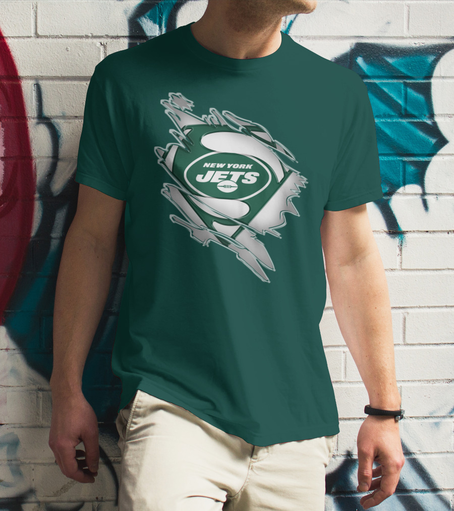 New York Jets Superman Logo Rip Effect T-Shirt
