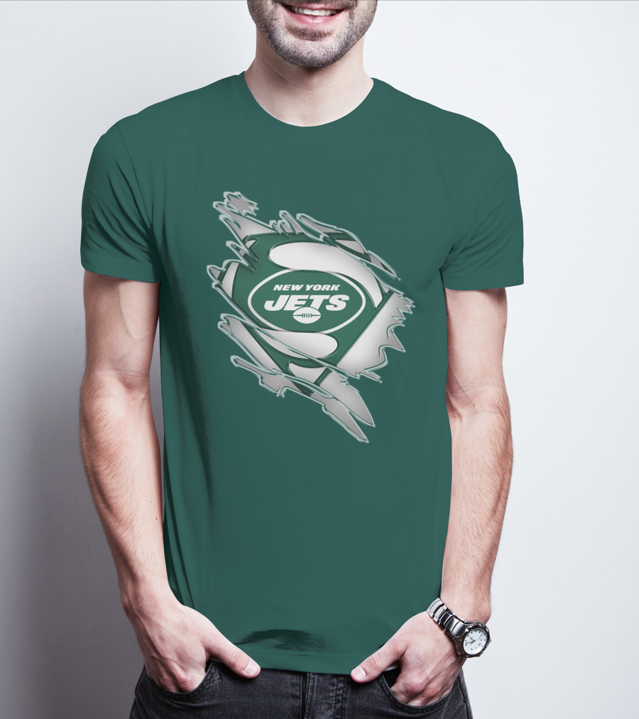 New York Jets Superman Logo Rip Effect T-Shirt