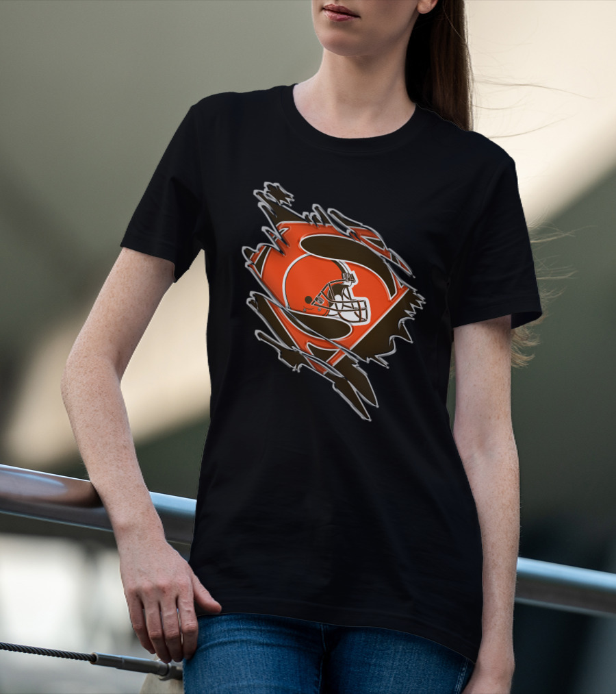 Browns Superman Football Logo Rip T-Shirt