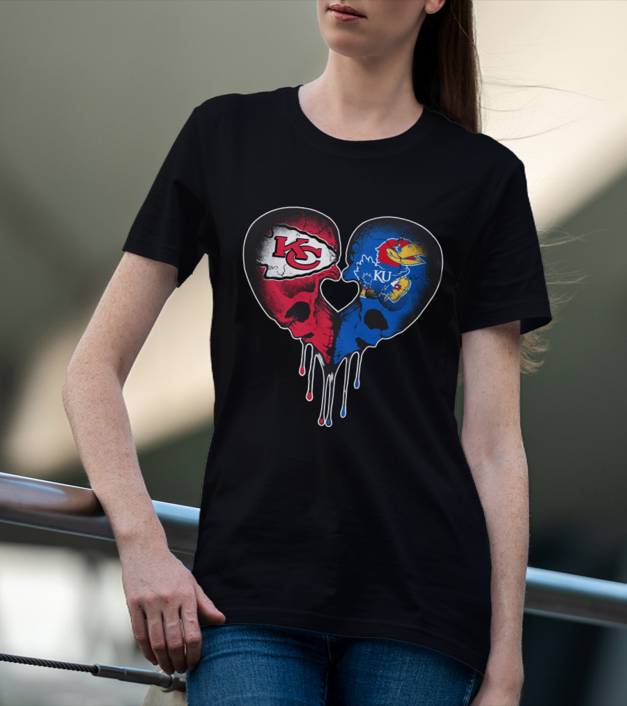 Chiefs KU Jayhawks Heart Skull T-Shirt