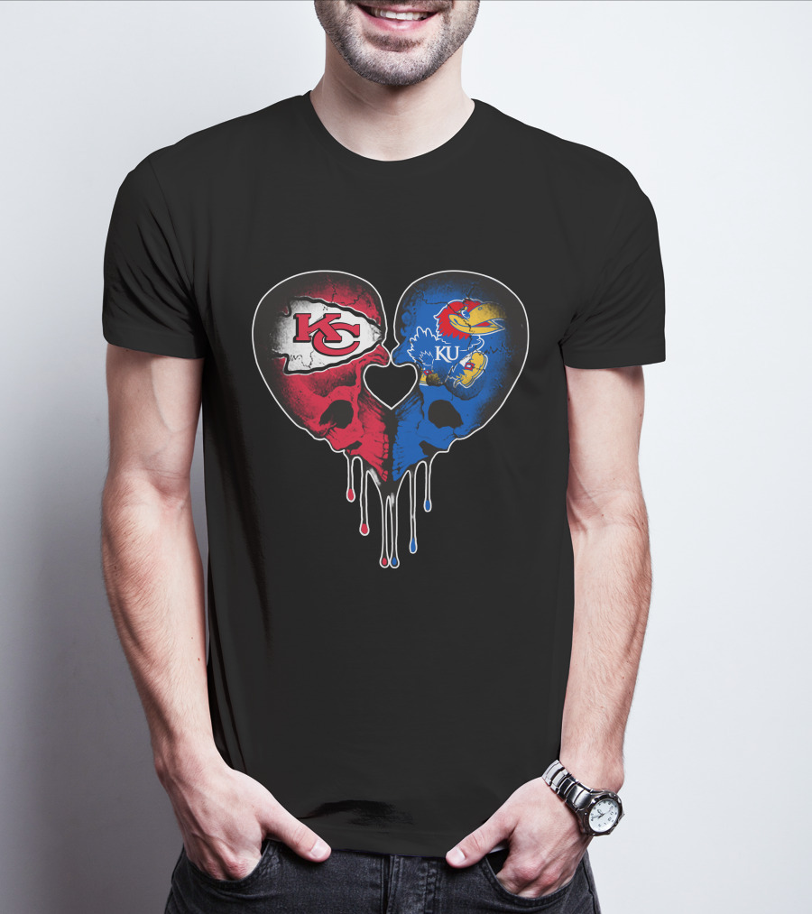 Chiefs KU Jayhawks Heart Skull T-Shirt