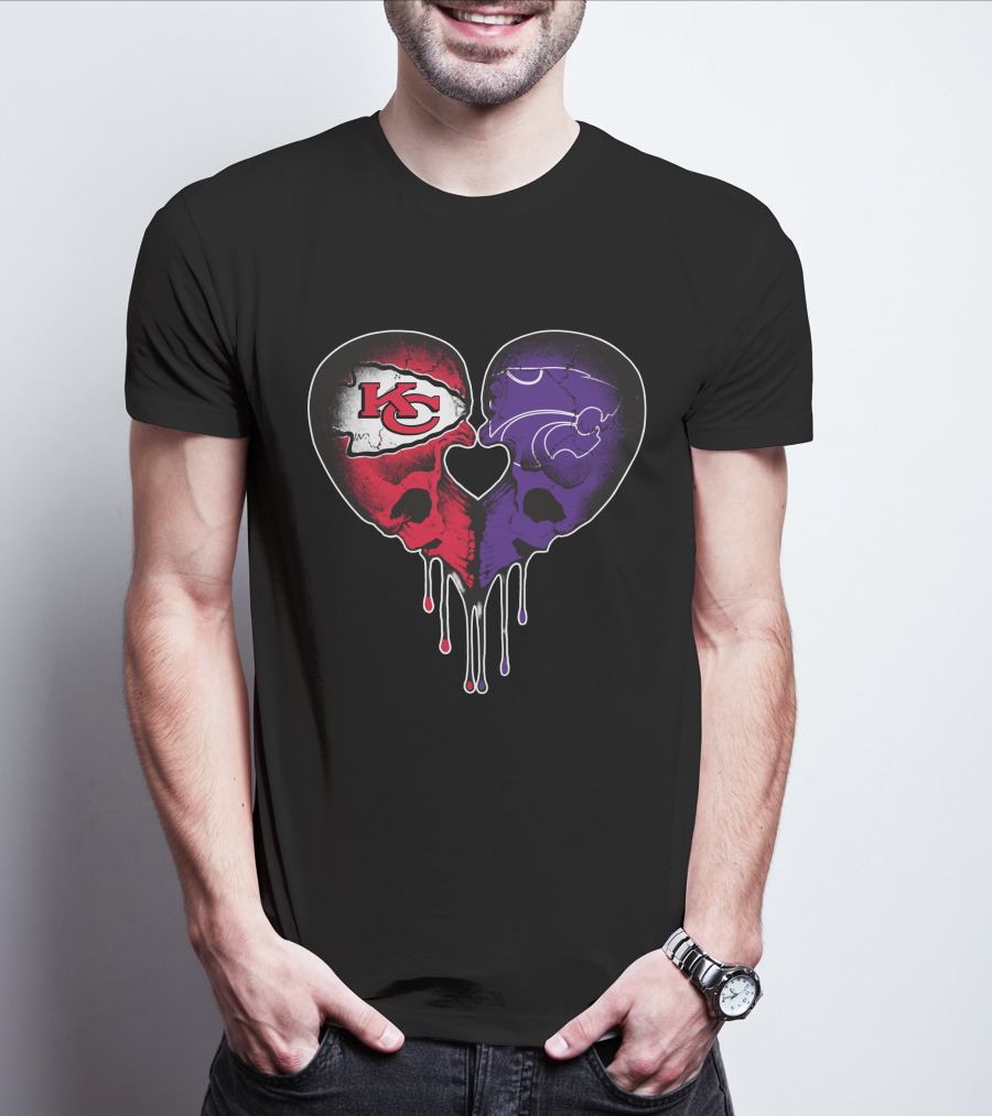 Chiefs Wildcats Heart Skulls T-Shirt
