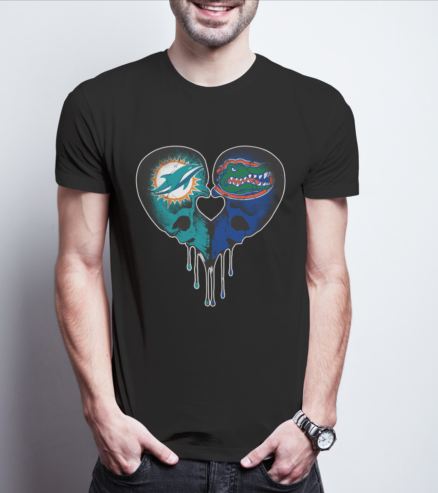 Heart Shaped Dolphins Gators Skulls Dripping T-Shirt