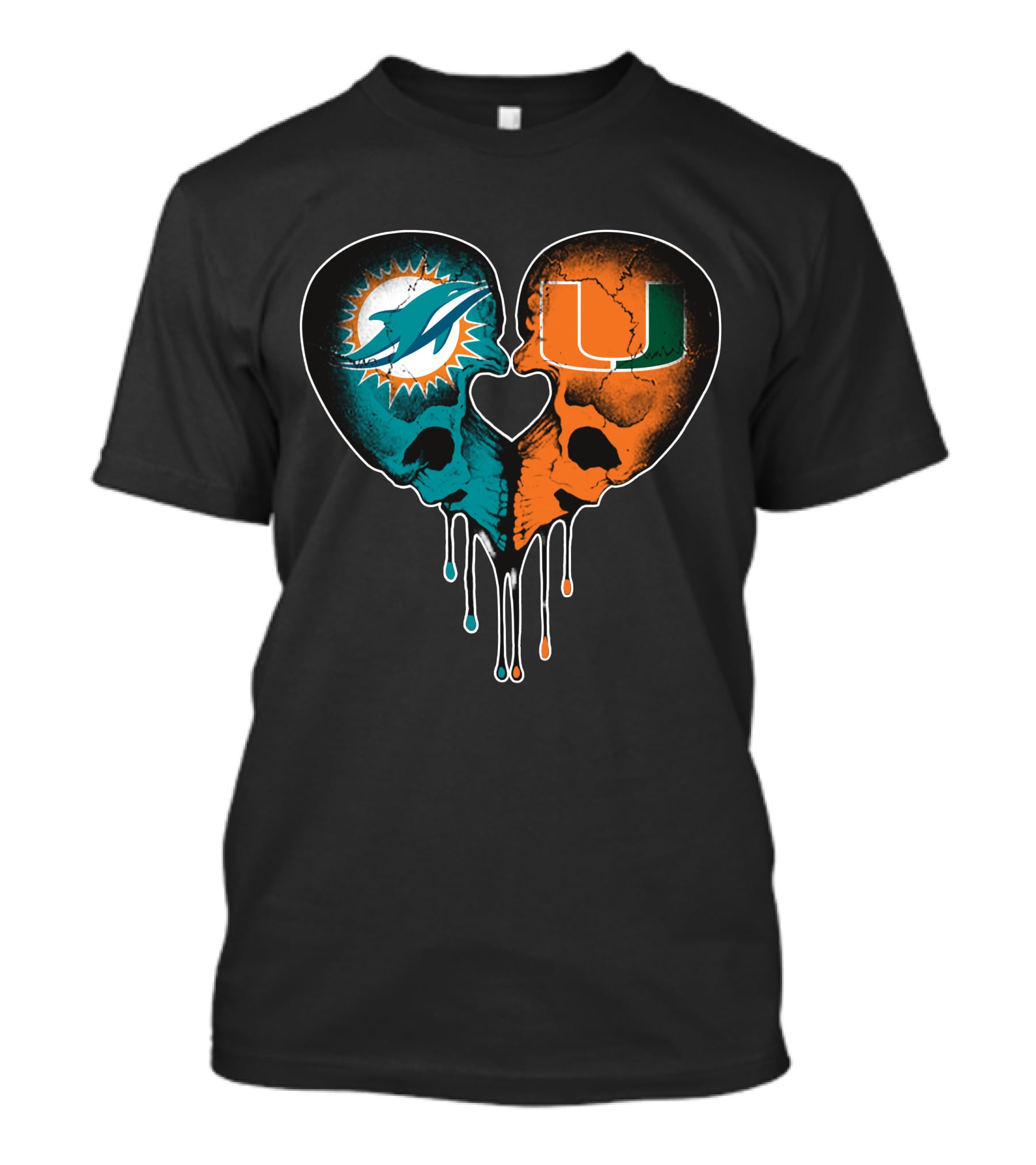 Miami Dolphins Hurricanes Love Heart Skull T-Shirt