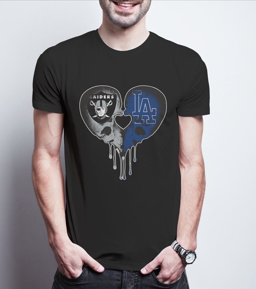 Raiders Dodgers Skull Heart Fusion T-Shirt