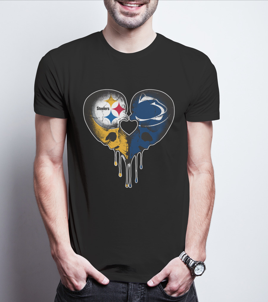 Steelers Lions Dripping Heart Skulls T-Shirt