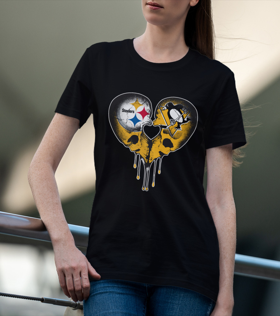 Steelers Penguins Skull Heart Drip T-Shirt