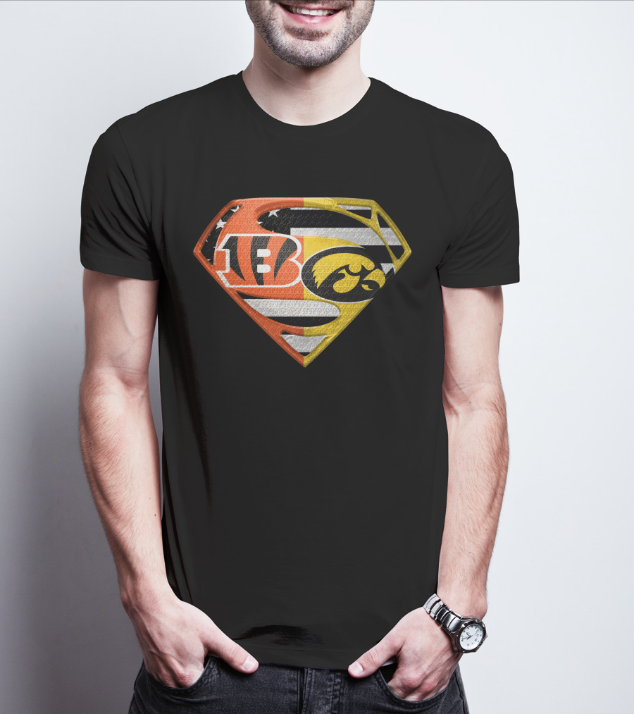 Superman Logo Cincinnati Bengals Iowa Hawkeyes Football Flag T-Shirt
