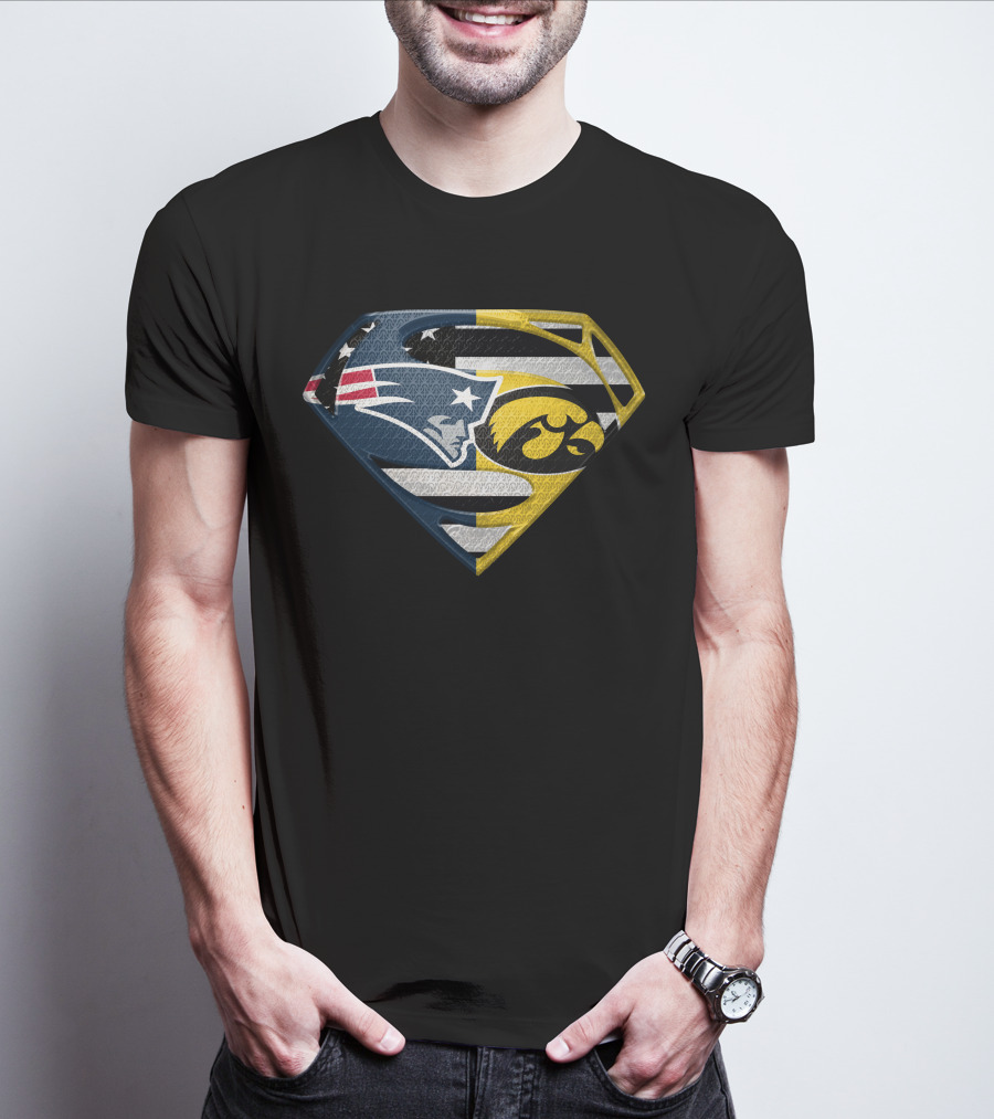 New England Patriots Iowa Hawkeyes Superman Logo Fusion T-Shirt