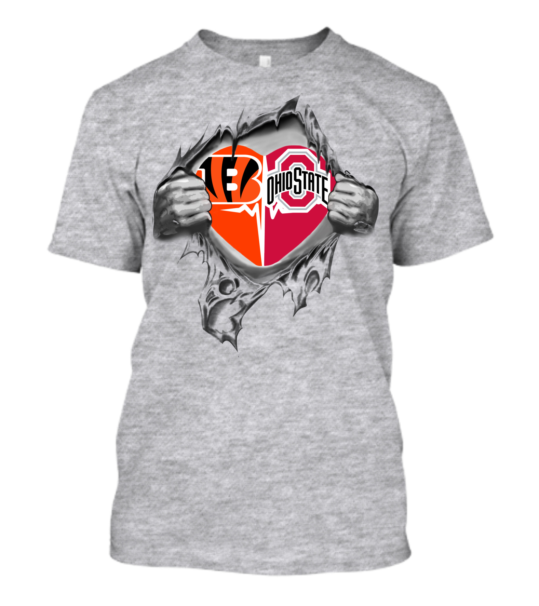 Cincinnati Bengals Ohio State Buckeyes Heart Logo Peeling T-Shirt