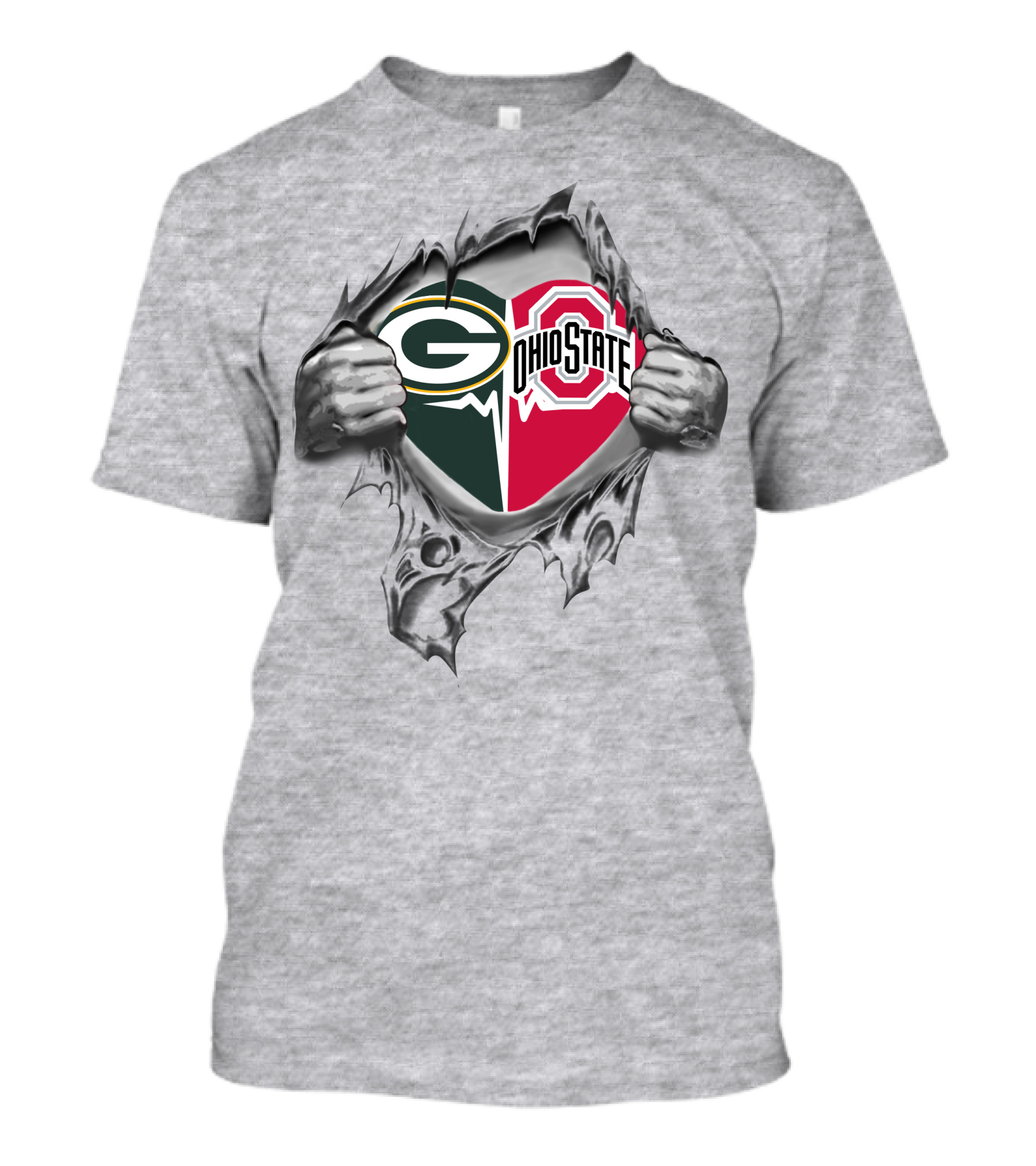 Green Bay Packers Ohio State Buckeyes Heart Design Rip Through T-Shirt