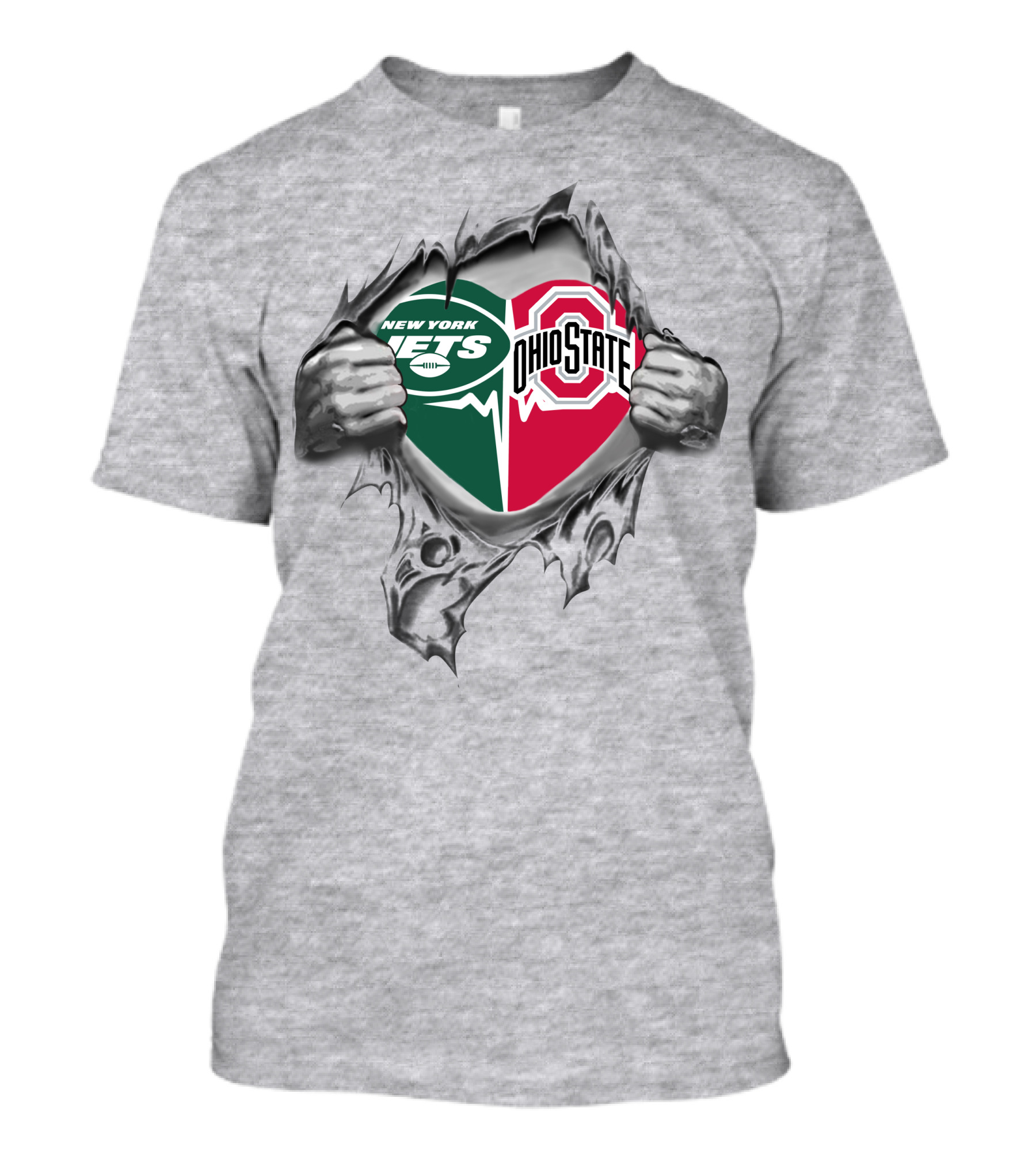 New York Jets Ohio State Buckeyes Heart Ripped T-Shirt