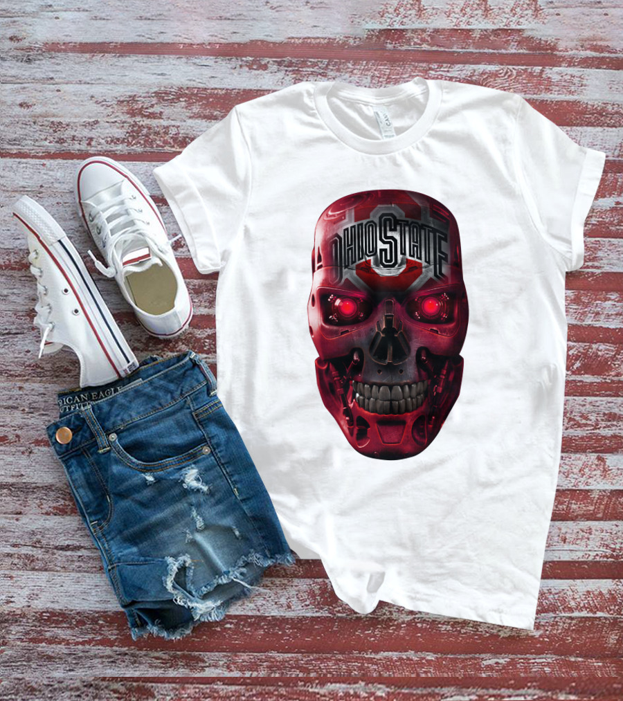 Ohio State Skull Bucks Red Robotic Face T-Shirt