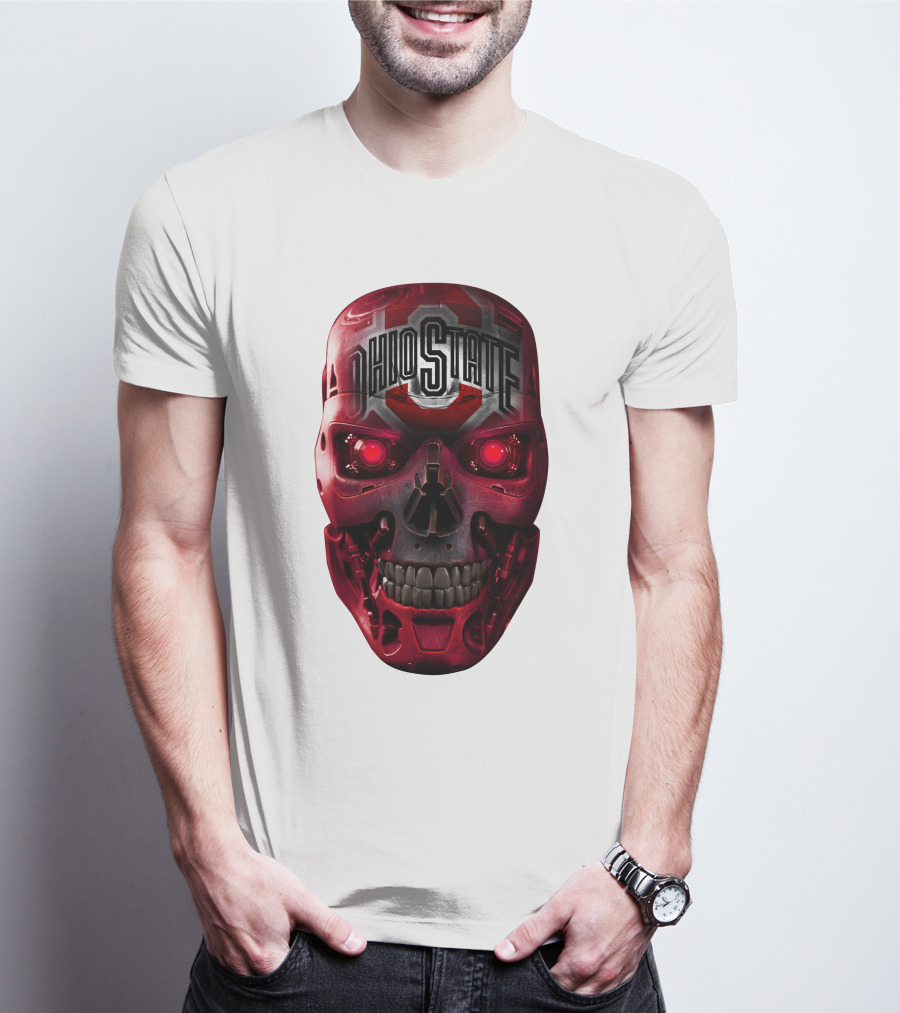 Ohio State Skull Bucks Red Robotic Face T-Shirt