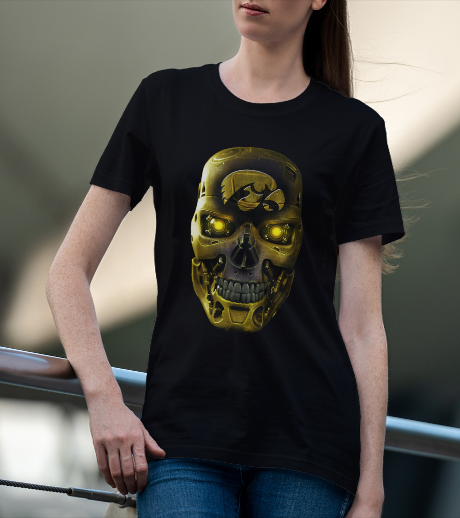 Skull Iowa Hawkeyes Robotic Gold Mask T-Shirt