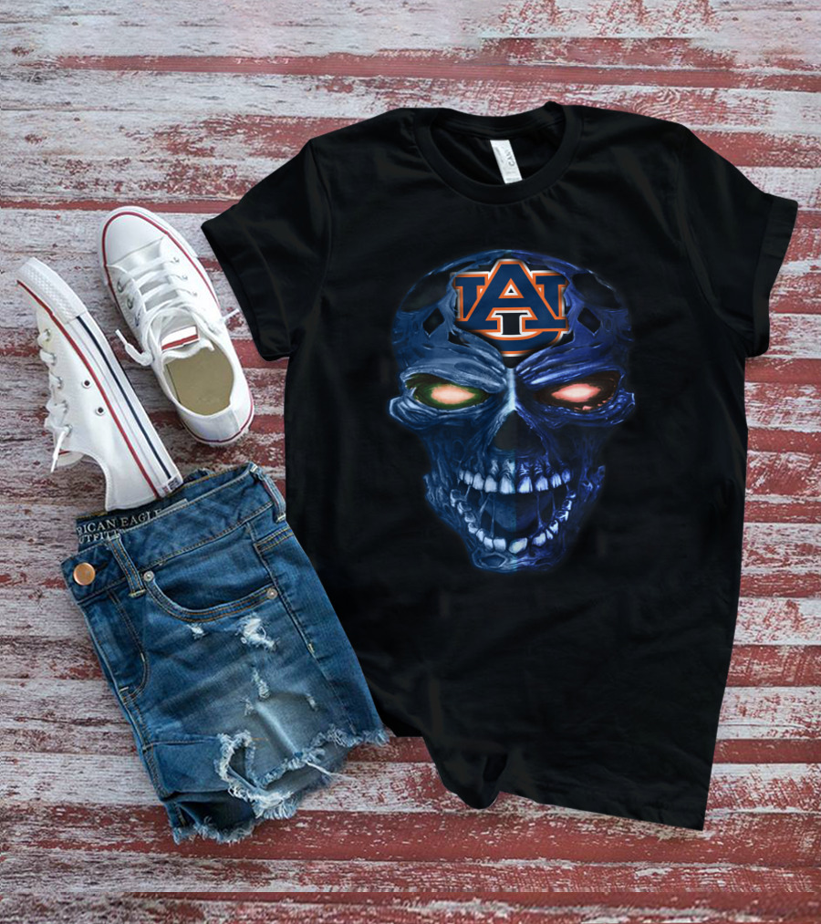 Auburn Tigers Skull Logo With Blue And Orange Glow T-Shirt