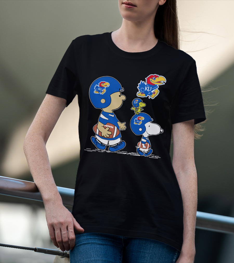 Peanuts Characters Kansas Jayhawks Football Fan Gear T-Shirt