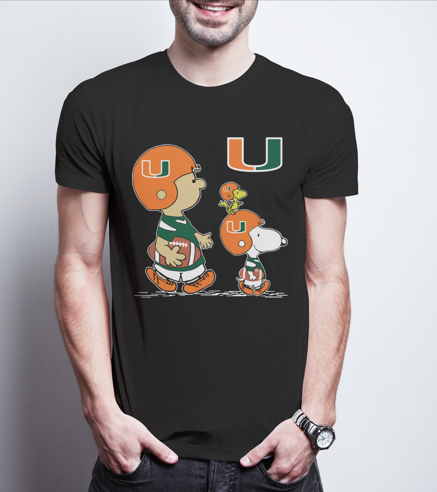 Miami Hurricanes Peanuts Characters Football Team Celebration T-Shirt