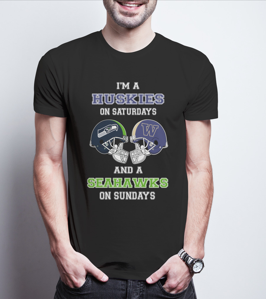 I'm A Huskies On Saturdays And A Seahawks On Sundays Football Fans Helmet T-Shirt