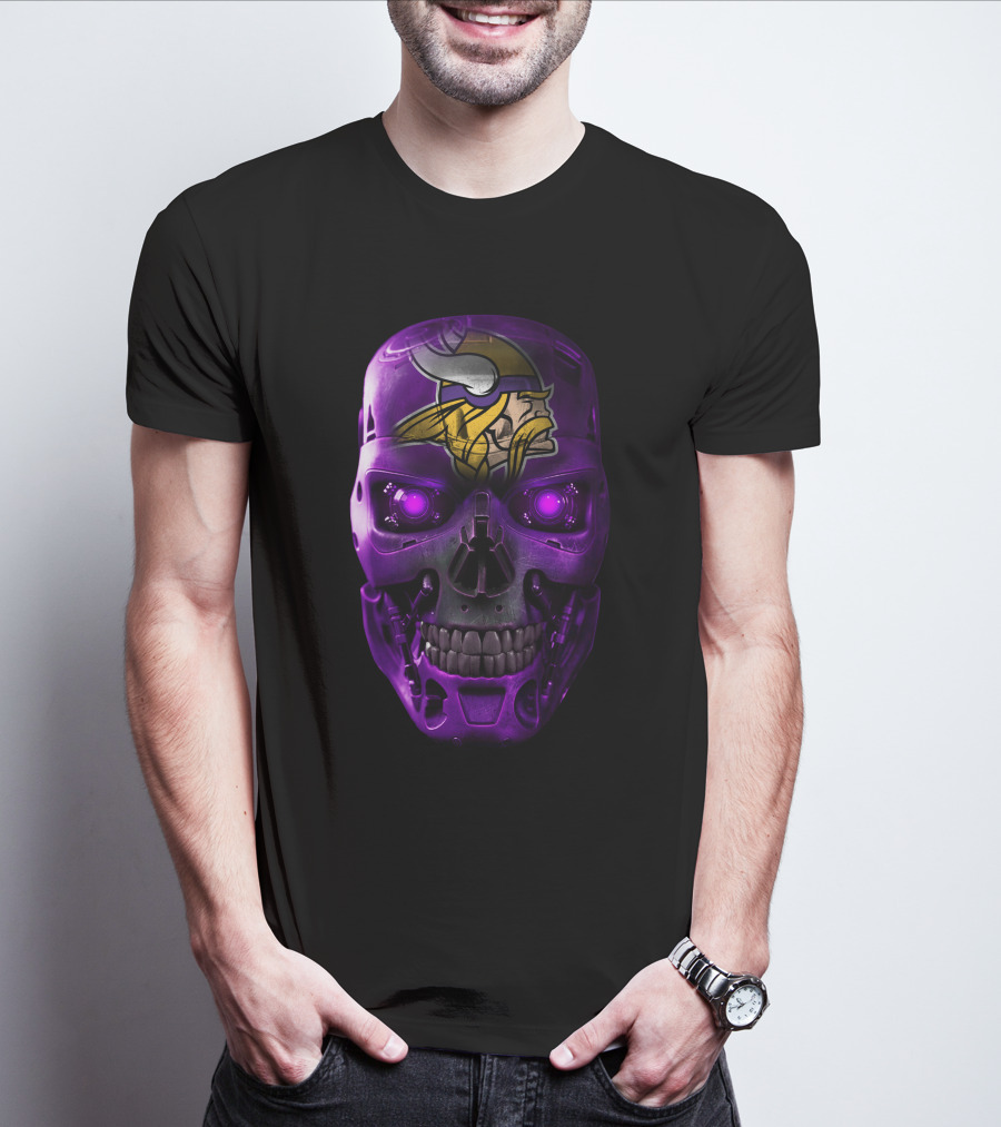Vikings Skull Helmet Futuristic Purple Glowing Eyes T-Shirt