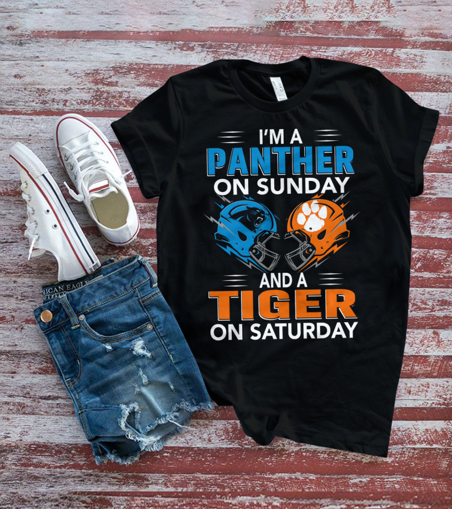 I'm A Panther On Sunday And A Tiger On Saturday Football Helmets T-Shirt