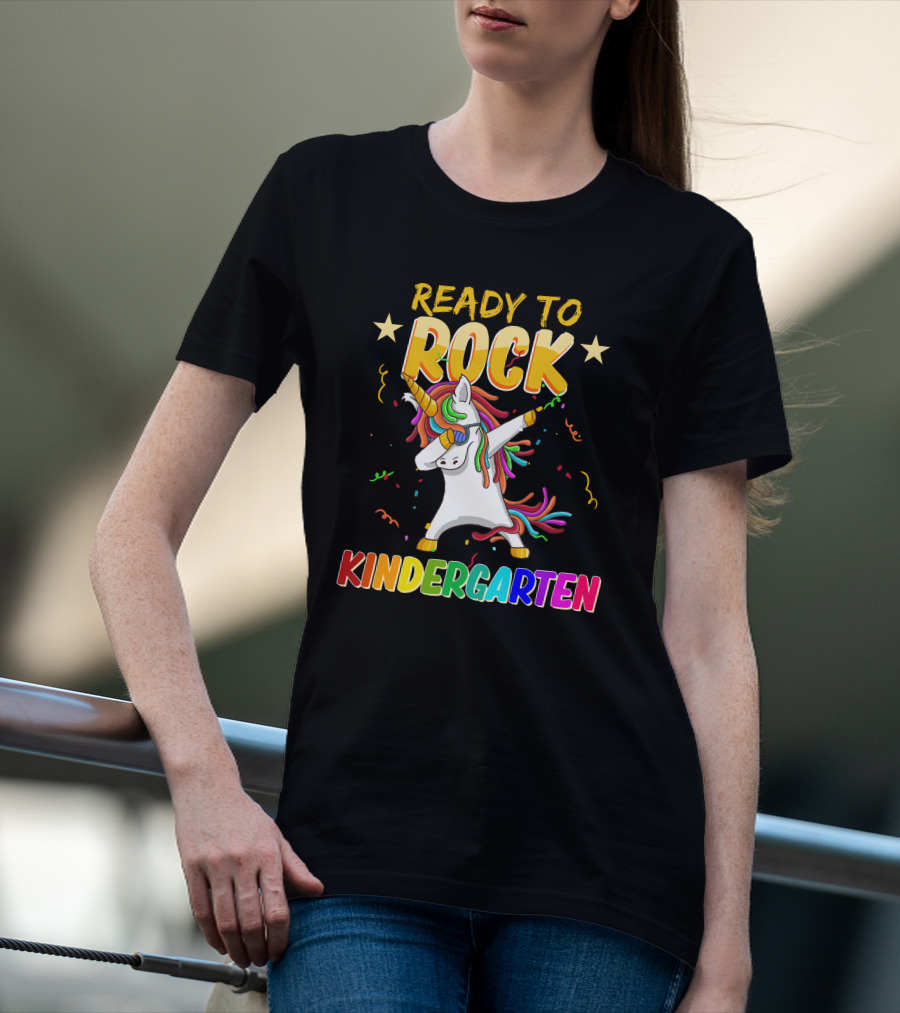 Ready To Rock Kindergarten With Dabbing Unicorn And Stars T-Shirt