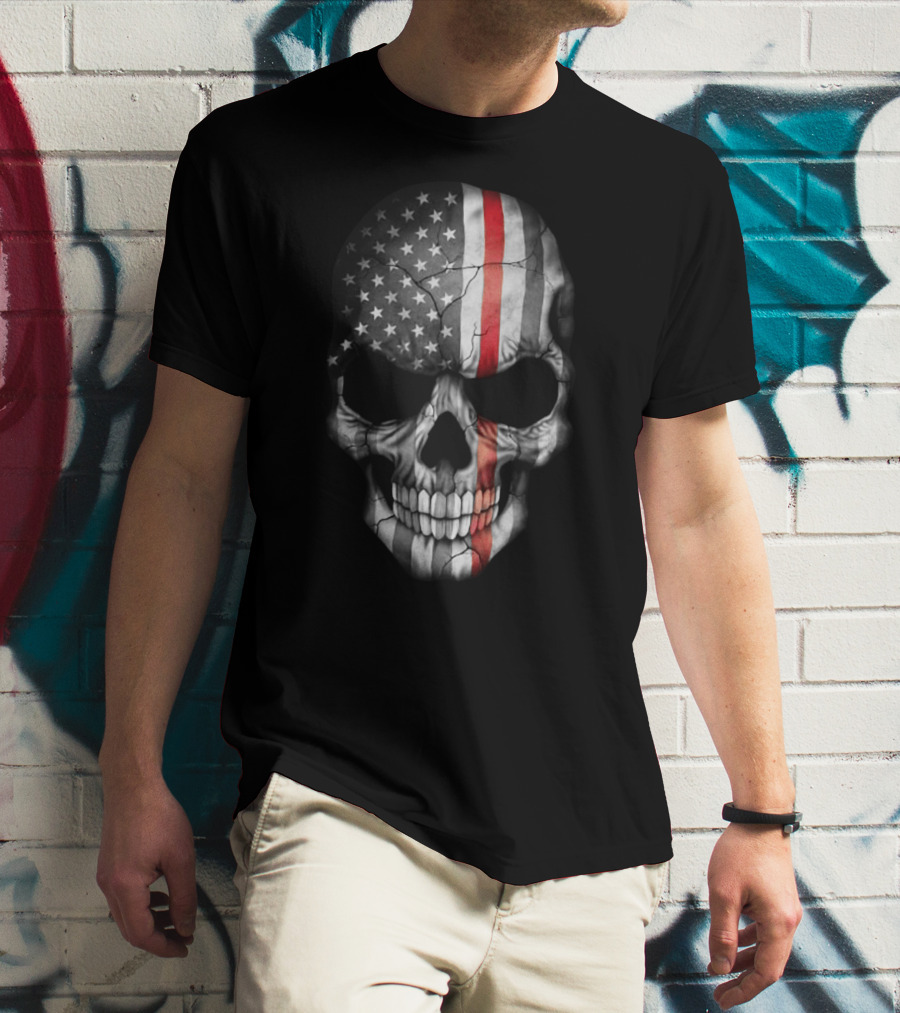 American Flag Skull With Red Stripe T-Shirt
