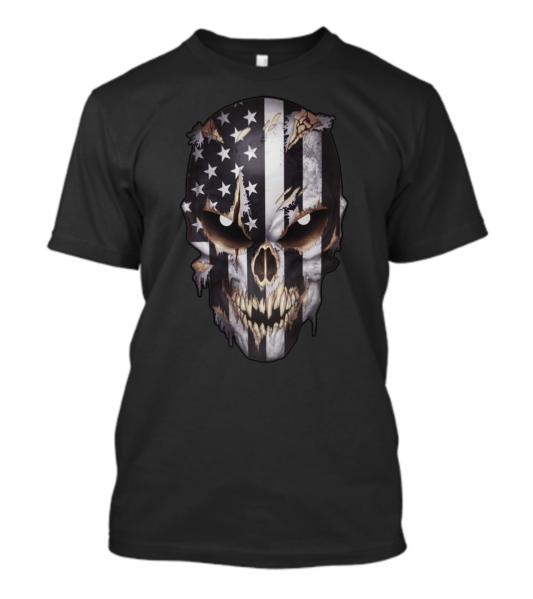 Skull With American Flag And Claw Marks T-Shirt