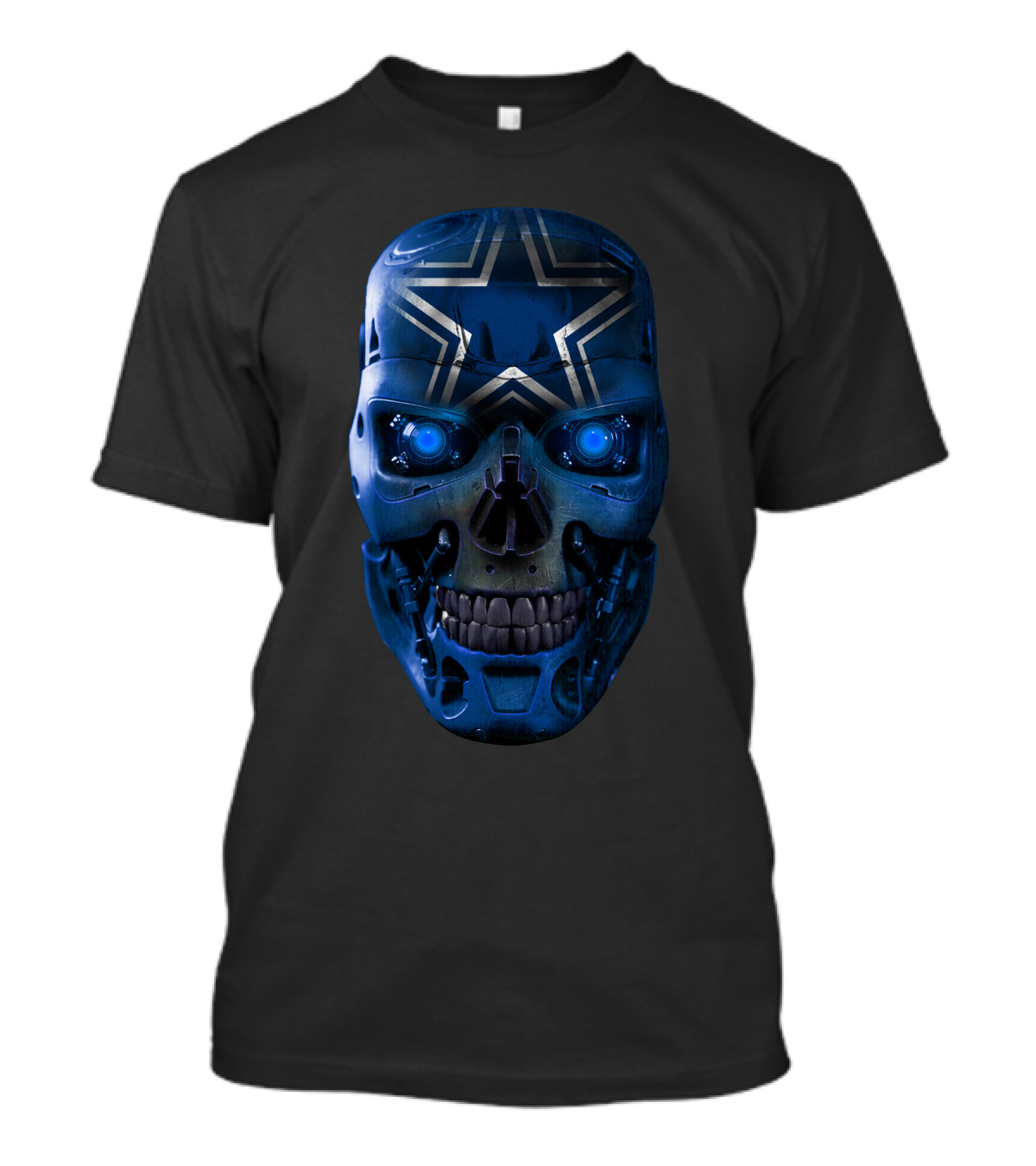 Skull Cowboys Blue Star Robot Face T-Shirt
