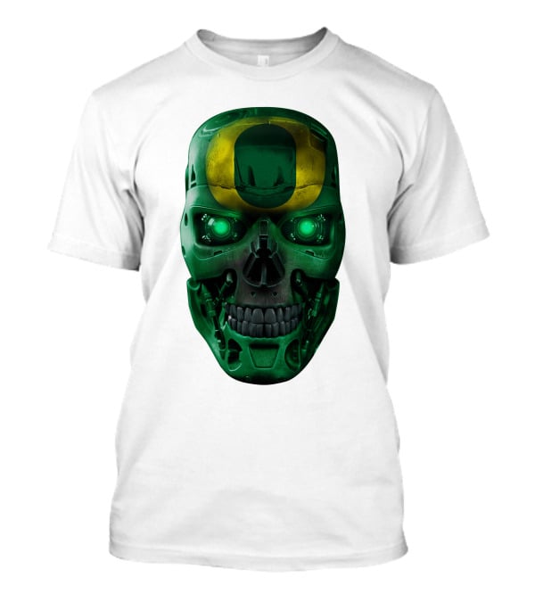 Oregon Ducks Skull Robot Green Neon Eyes T-Shirt