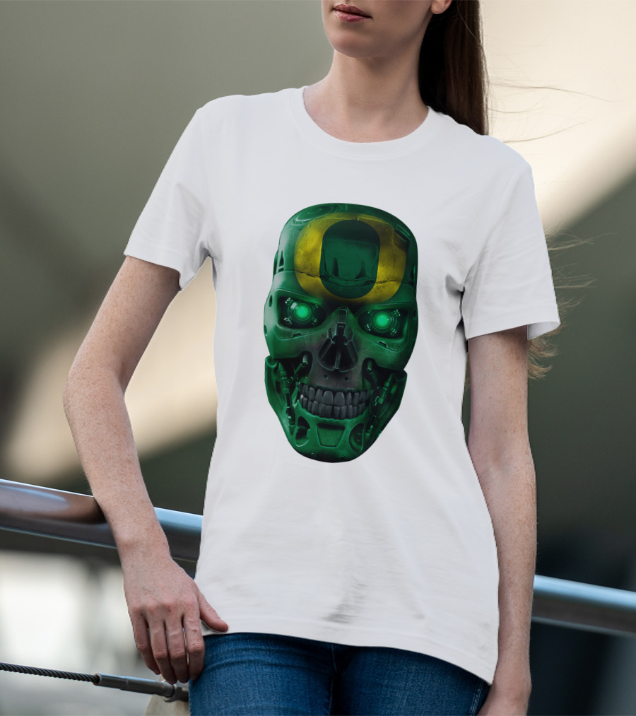 Oregon Ducks Skull Robot Green Neon Eyes T-Shirt