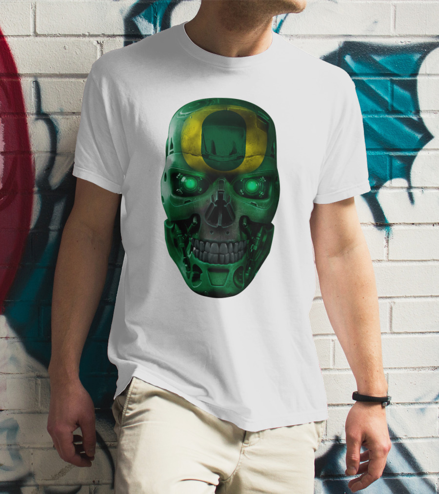 Oregon Ducks Skull Robot Green Neon Eyes T-Shirt