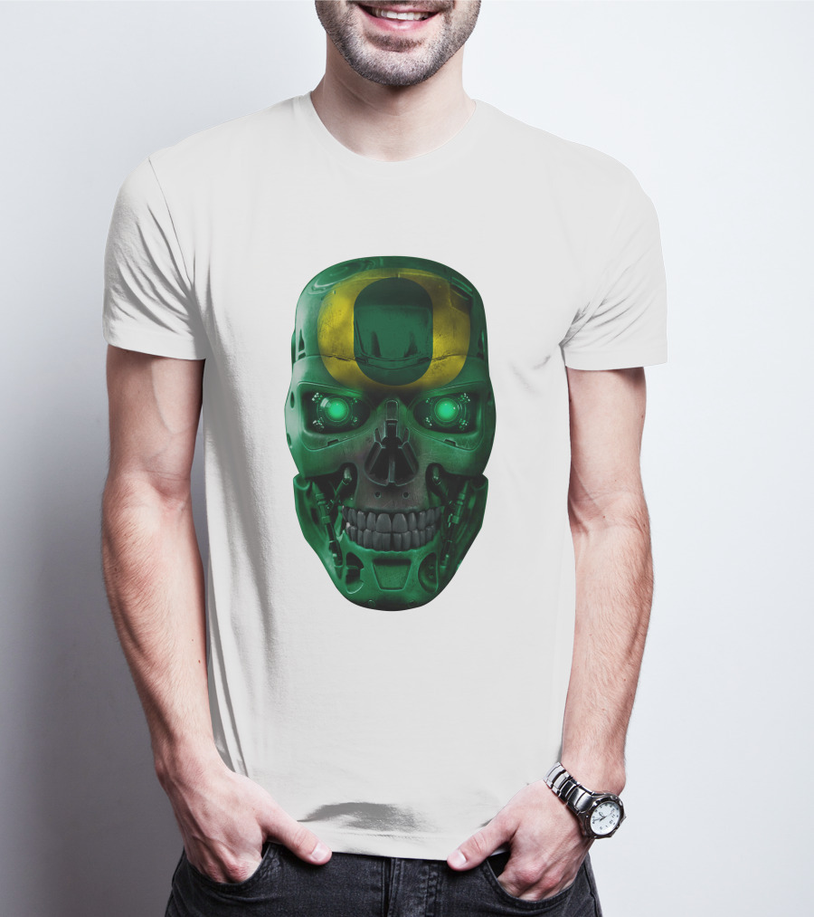 Oregon Ducks Skull Robot Green Neon Eyes T-Shirt