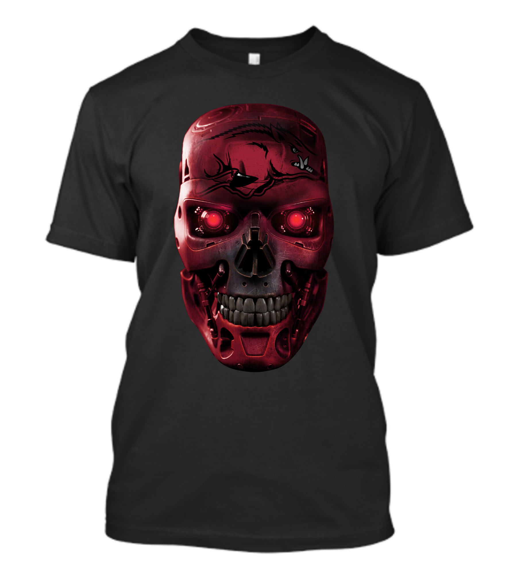 Skull Razorbacks Terminator Red Robot Face T-Shirt