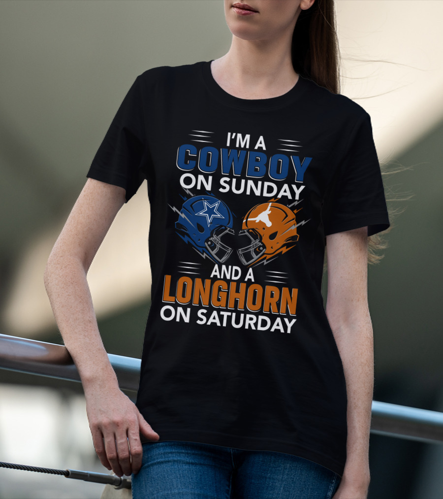I'm A Cowboy On Sunday And A Longhorn On Saturday Football Helmets T-Shirt