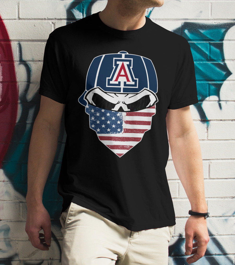 Arizona Wildcats Skull American Flag Bandana T-Shirt