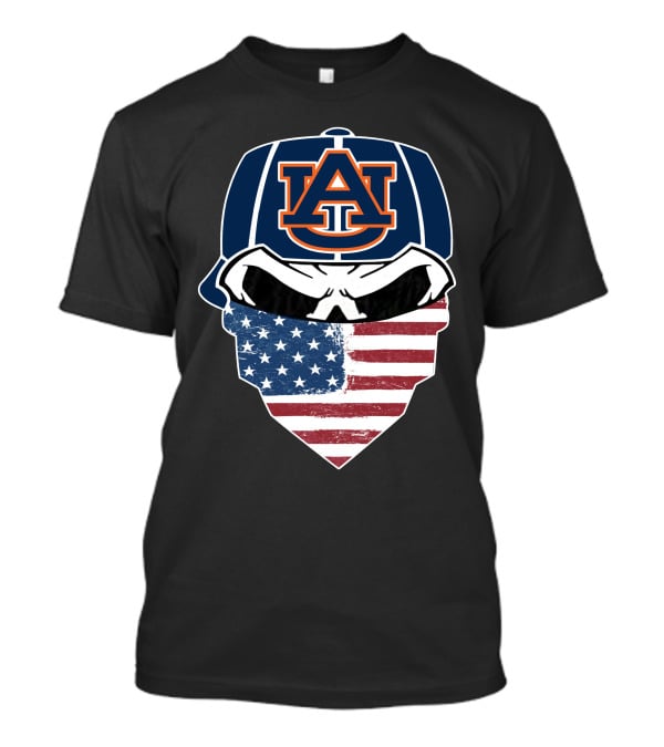 Auburn Tigers Skull USA Flag Bandana T-Shirt