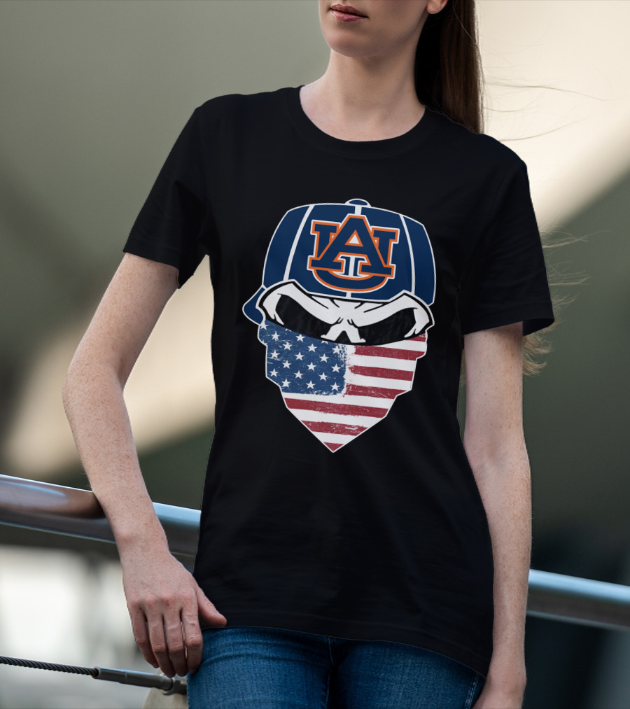 Auburn Tigers Skull USA Flag Bandana T-Shirt