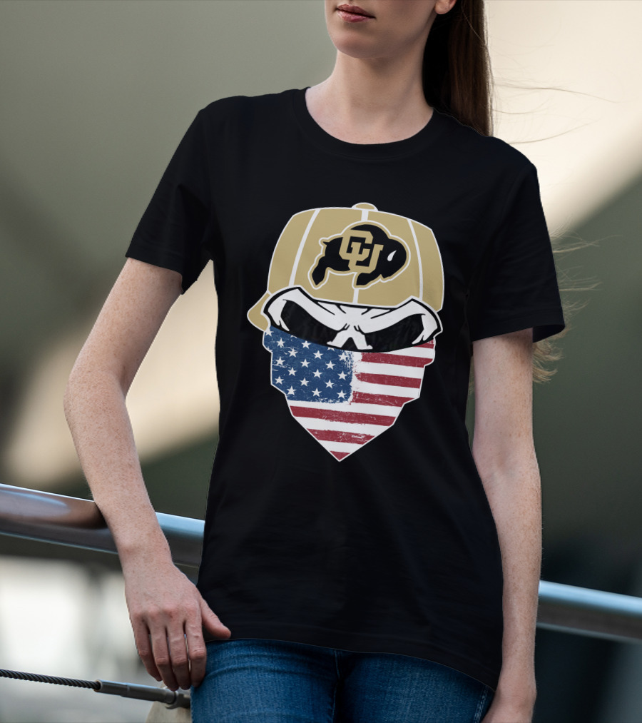 COLORADO BUFFALOES Skuls American Flag Face Buffalo T-Shirt