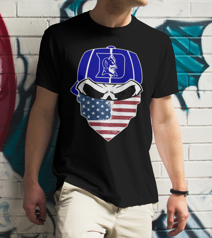 Duke Blue Devils Skulls American Flag Logo Cap Face Mask T-Shirt