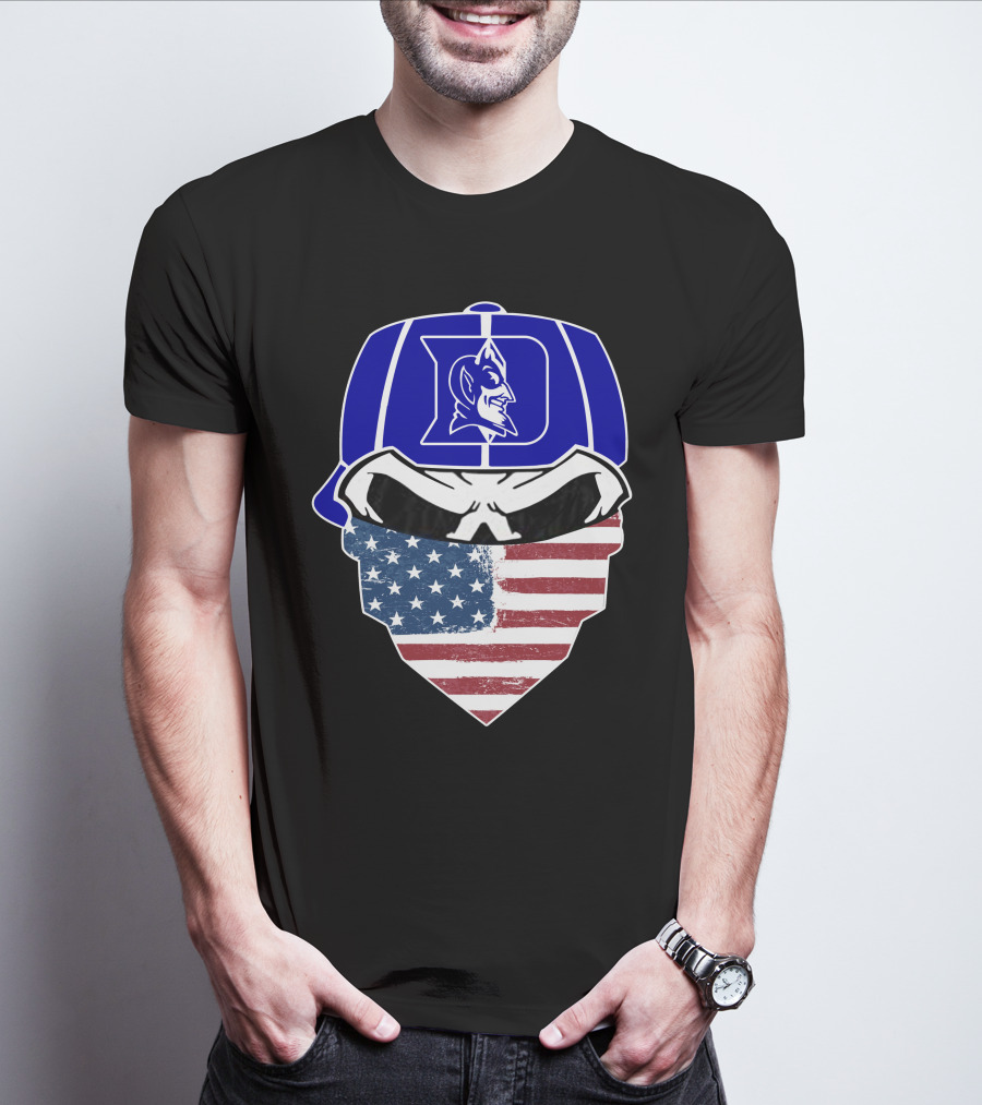 Duke Blue Devils Skulls American Flag Logo Cap Face Mask T-Shirt