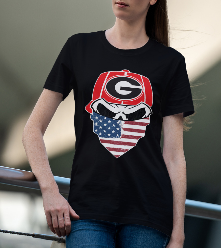 Georgia Bulldogs Skulls American Flag Bandana T-Shirt