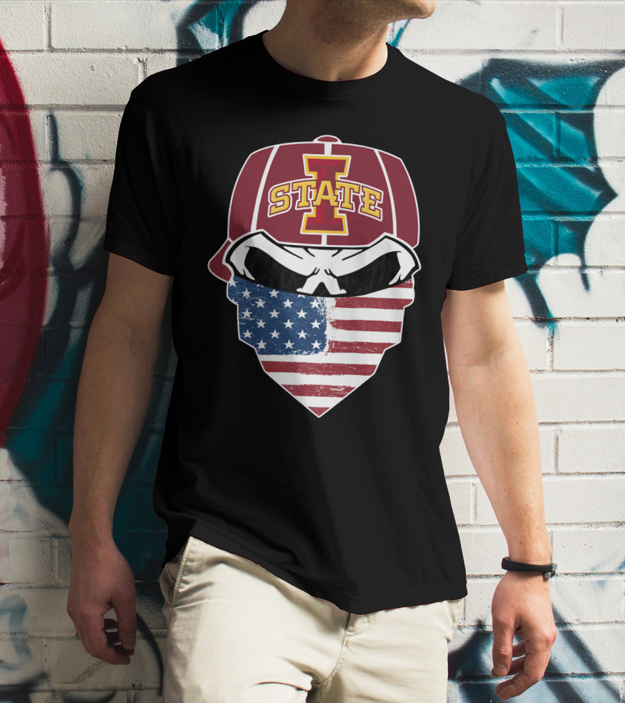 Iowa State Cyclones Skull American Flag Bandana T-Shirt