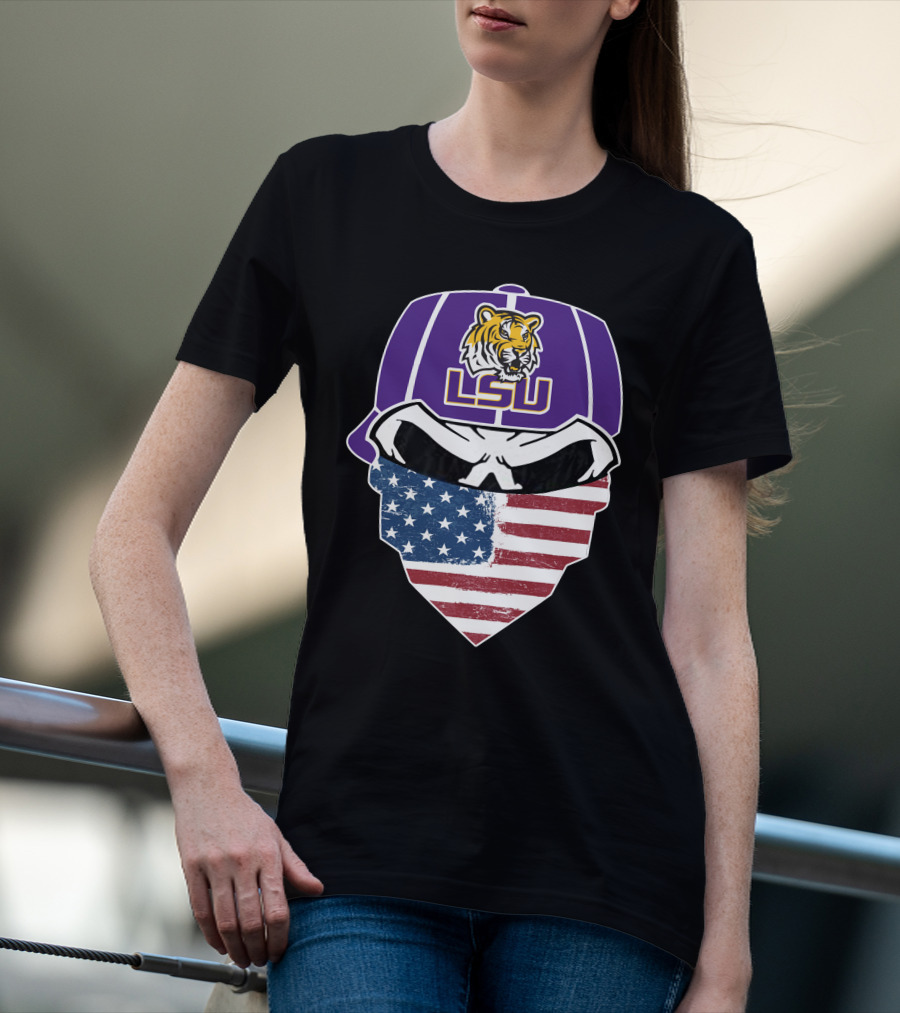 LSU Tigers Skull American Flag Bandana T-Shirt
