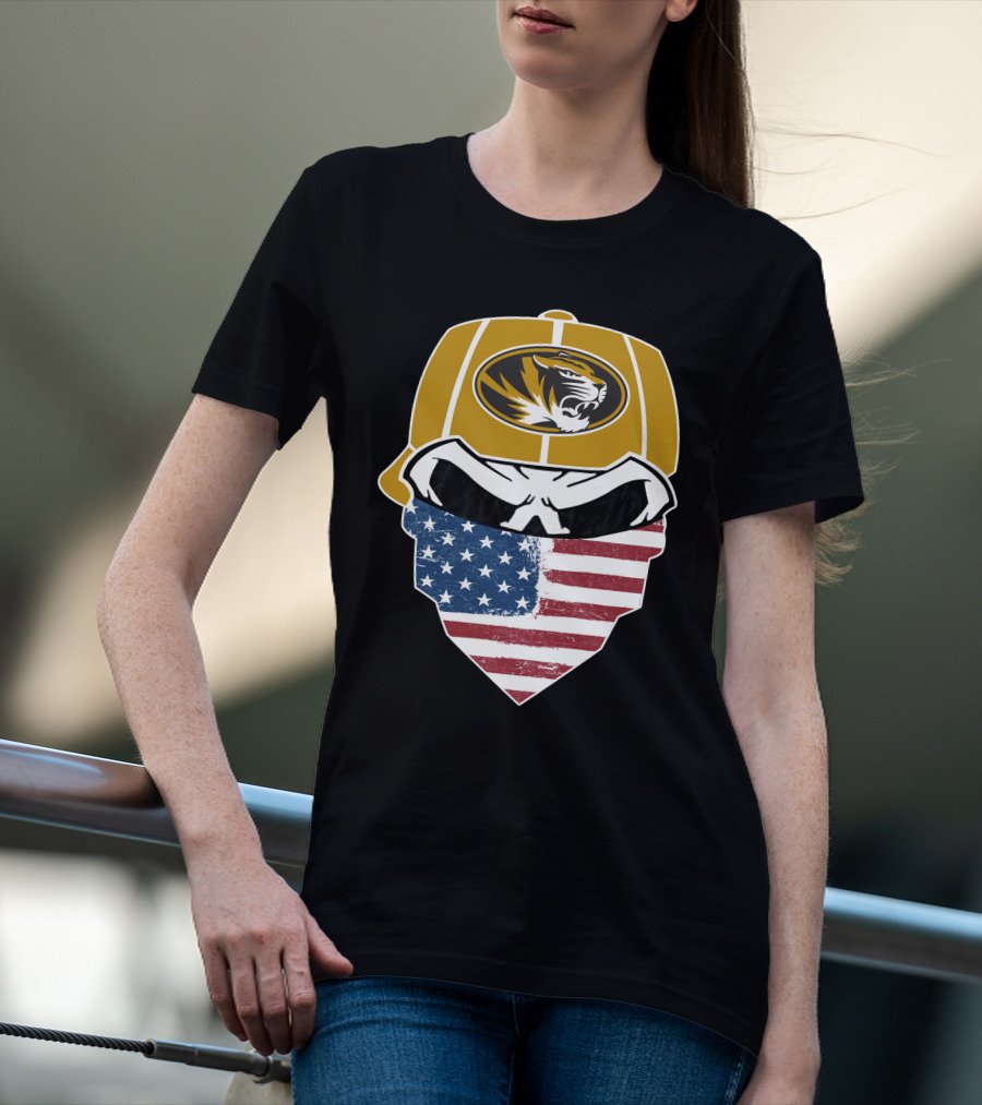 Missouri Tigers Skull American Flag Bandana T-Shirt